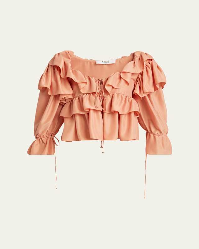 Ruffle Silk Peasant Top